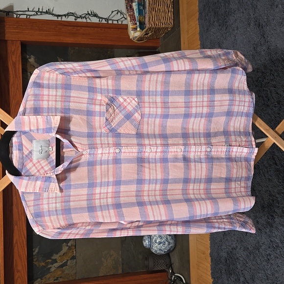 Rails Tops - Rails 'Charli - Peach Blush Blue' Plaid Long Sleeve Button-Up - M